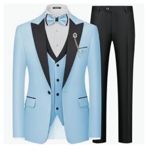 Men's Light Blue and Black Suit Set